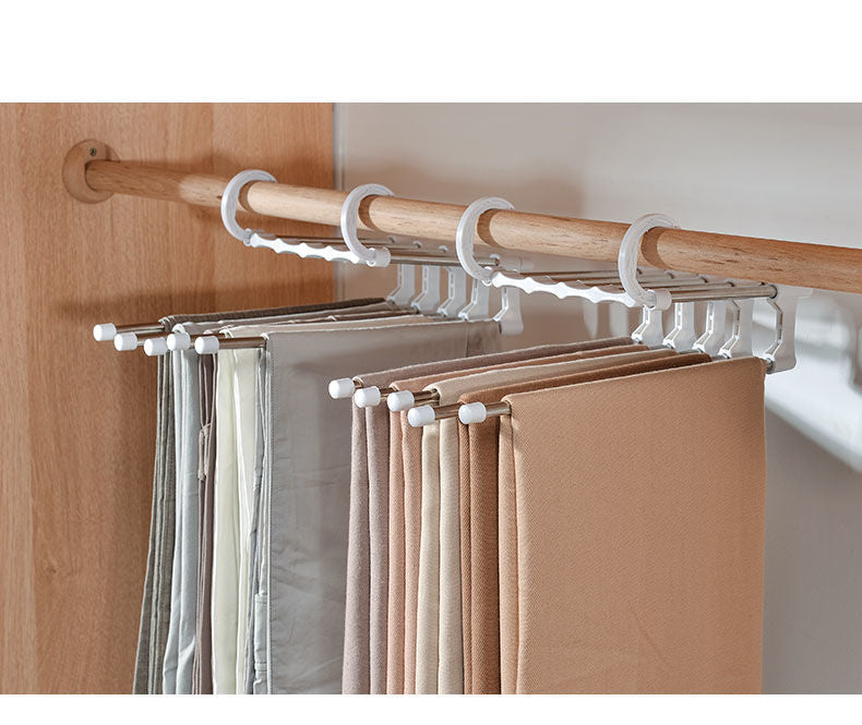 Stainless steel hanger multi-functional 5-in-1 adjustable pant frame
